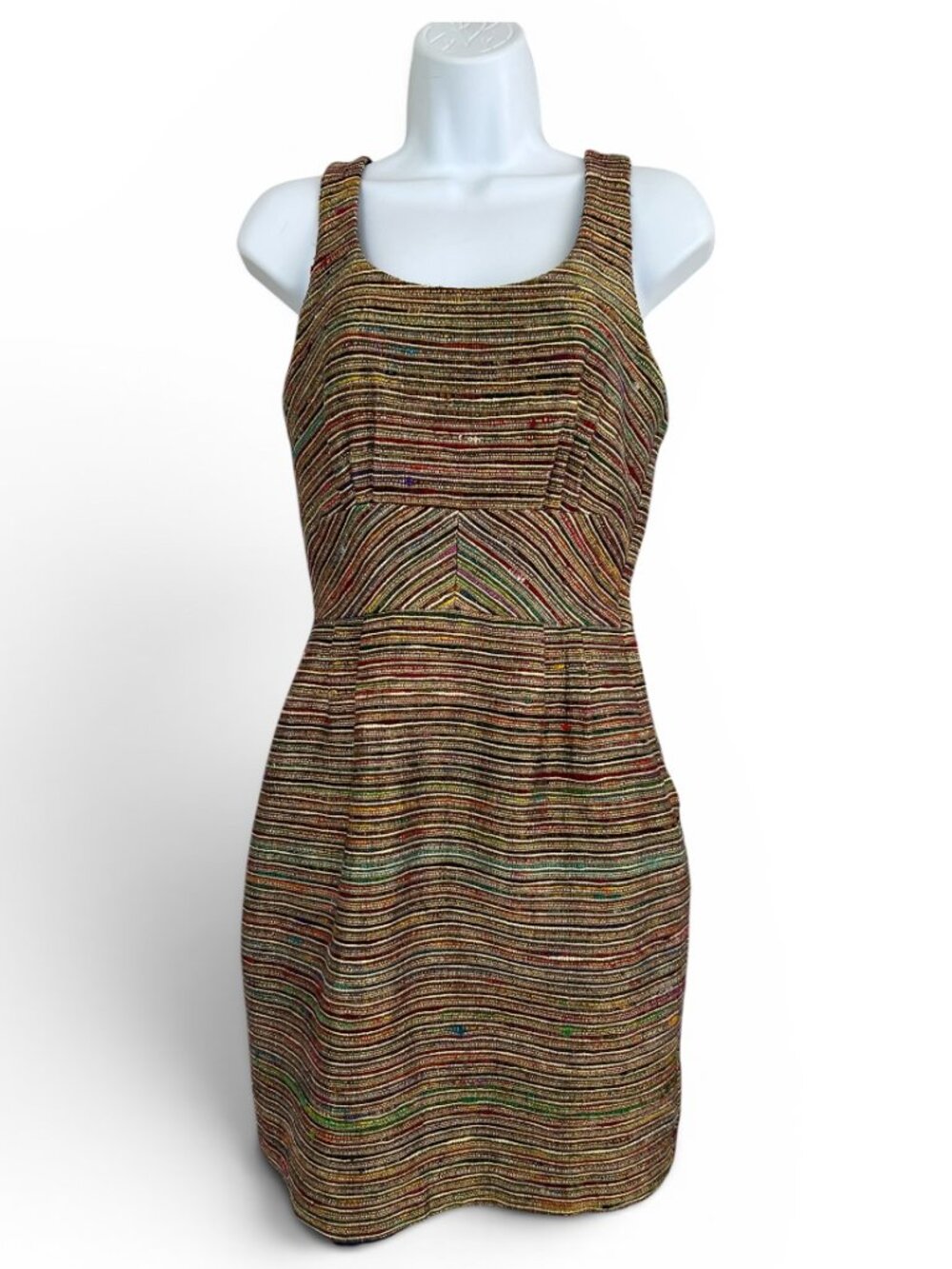 Loeffler Randall dress gold metallic tweed silk 8 lattice back multicolor